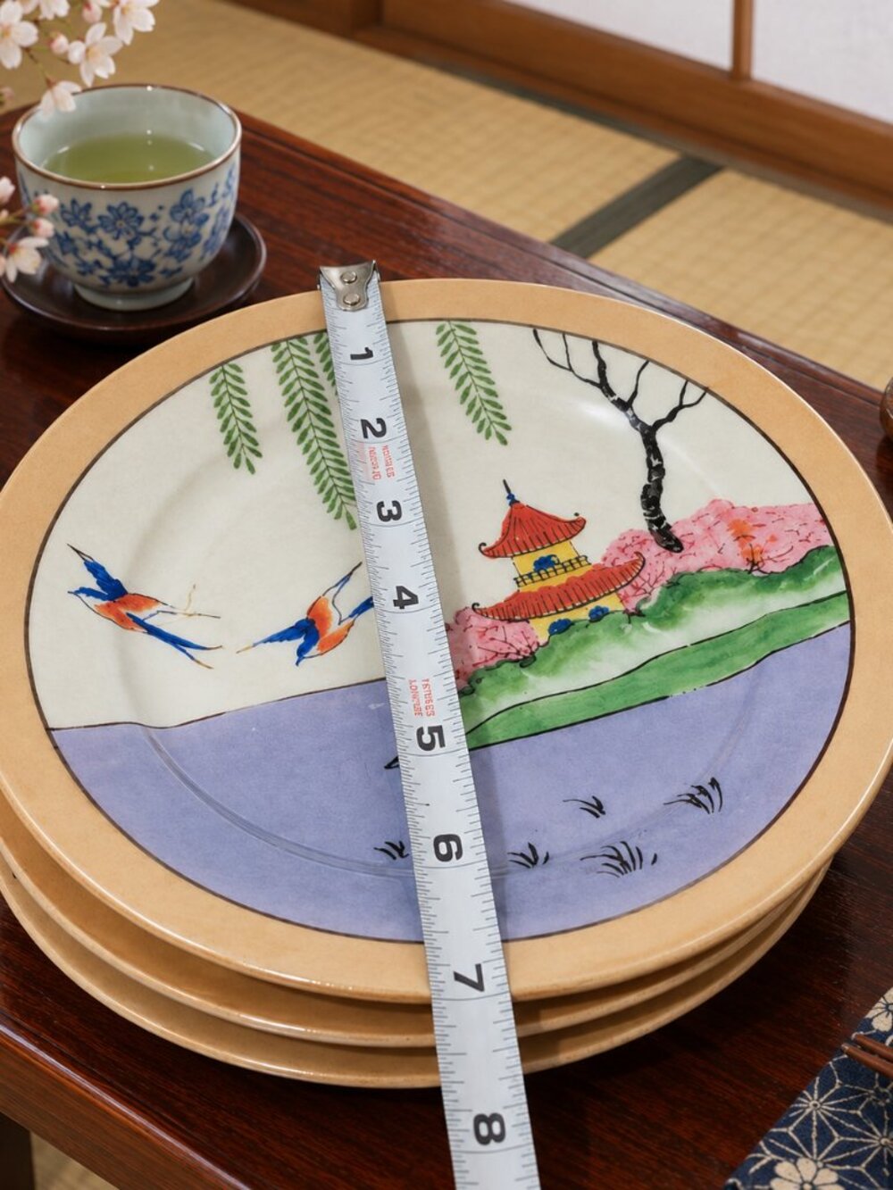 4 Vintage Japanese Hand Painted Gold Trim Lusterware Plates - Picture 9 of 16